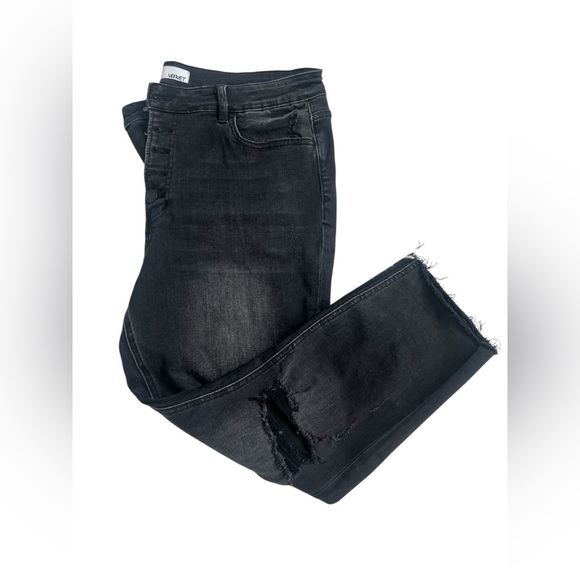 VERVET Black Night Reflection High Rise Distressed Crop Skinny Jeans - Size 16 - Picture 2 of 10